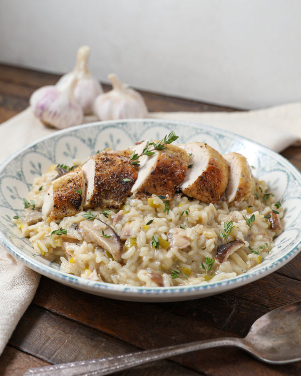 Roasted Fennel Chicken with Mushroom Risotto