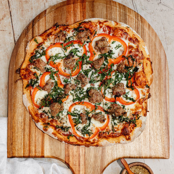 Fennel Sausage Pizza with Kale and Fresh Red Pepper